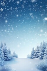 Fototapeta premium A snowy landscape with trees and a blue sky