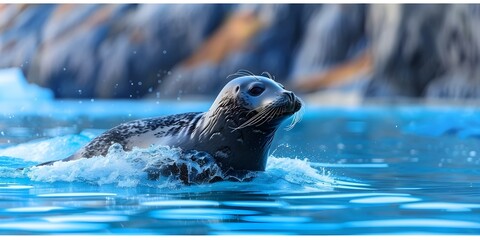 Obraz premium A Weddell seal gracefully glides through the tranquil ocean waters. Concept Marine wildlife, Seal behavior, Ocean ecology, Antarctic animals, Underwater photography