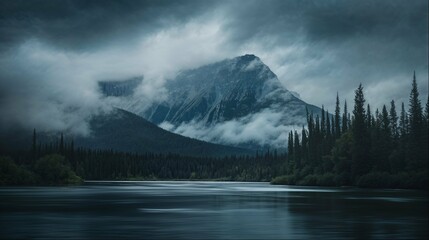 Cloudy Peak Overlooking Pine Trees