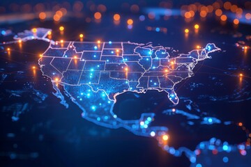 Fototapeta premium Digital map of america network connectivity created with generative ai