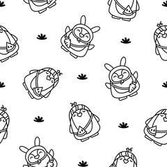 Cute kawaii penguin. Seamless pattern. Coloring Page. Cartoon funny animals character. Hand drawn style. Vector drawing. Design ornaments.