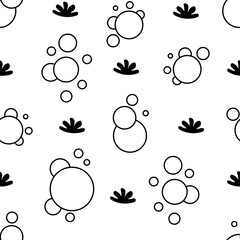 Flying soap bubbles shapes. Seamless pattern. Coloring Page. Bath, shampoo, shaving. Hand drawn style. Vector drawing. Design ornaments.