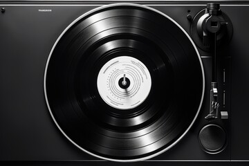 A black record player with a black record on it