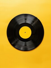 A black record with a yellow circle in the middle