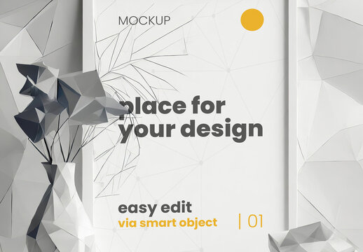 All white 3d Shapes Poster Frame Mockup Generative Ai