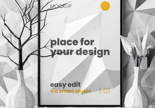 3d Triangles Shapes Poster Frame Mockup Generative Ai