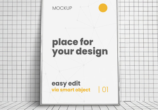 All White Tiles Poster Frame Mockup Generative Ai