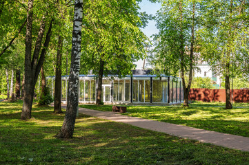 New modern building for small cafe in the park.