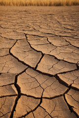 Barren land. Landscape with dry, dead, cracked soil. Summer drought destroys plants. Global warming destroying life on the planet. Environmental ecological problems. Concept of natural disasters.