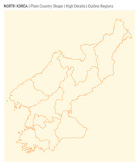 North Korea plain country map. High Details. Outline Regions style. Shape of North Korea. Vector illustration.