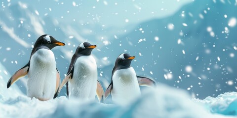 Obraz premium Penguins walking in the snow