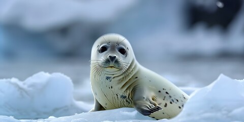 High definition image of harp seal pup on melting ice backdrop. Concept Arctic Wildlife, Harp Seal Pup, Melting Ice, High Definition Image, Nature Photography