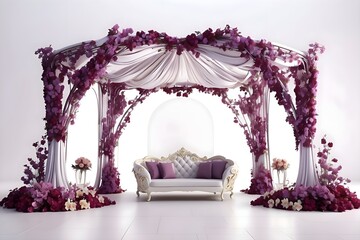 Cool 3D wadding cnopy in purple color, made of metal, white background