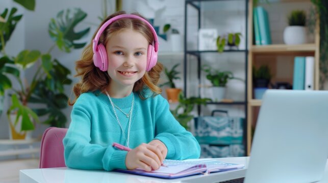 The girl with pink headphones