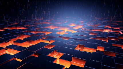 Abstract digital network technology background with connecting lines and dots in a futuristic blue and black gradient.


