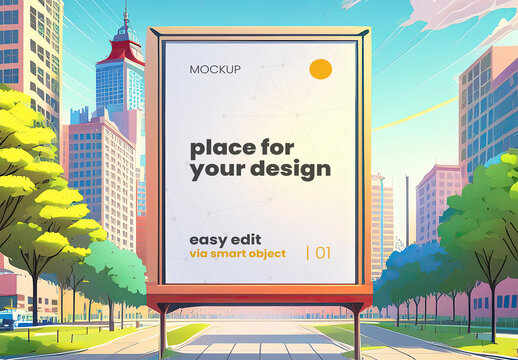 Anime Comic Style Digital Illustrated Detailed Poster Frame Billboard Mockup 03 Generative Ai