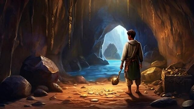 A kid find treasure in the heart of the cave