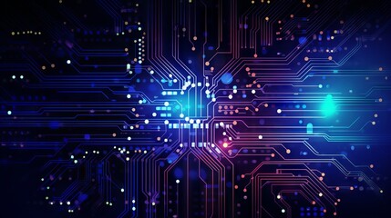 Abstract technology concept featuring a colorful circuit board with high-tech computer elements - vector illustration
