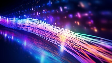 Abstract fiber optic cable network with futuristic 5g connection in data center, representing cutting-edge digital and web science technology.

