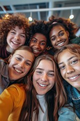Fototapeta premium A group of young women are smiling for a picture. Scene is happy and friendly