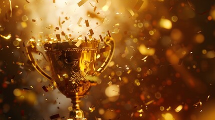 Golden Cup Basking in Radiant Confetti Explosion Celebrating Victory