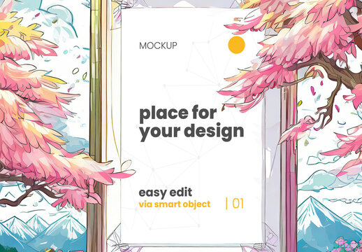 Anime Illustrated Manga Style Poster Frame Mockup 07 Generative Ai