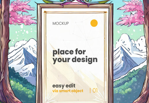 Anime Illustrated Manga Style Poster Frame Mockup 04 Generative Ai