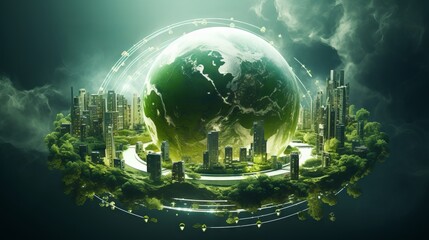 Innovative green technology solution for sustainable energy in urban environments featuring solar panels and wind turbines

