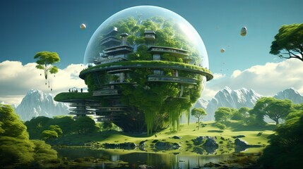 Innovative green technology solution for sustainable energy in urban environments featuring solar panels and wind turbines

