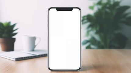 Minimalist Workspace Featuring a Modern Smartphone with Blank Screen