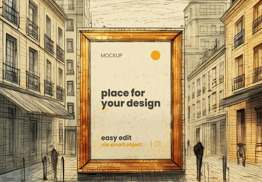 Architecture Sketch Drawing Poster Frame Mockup 03 Generative Ai