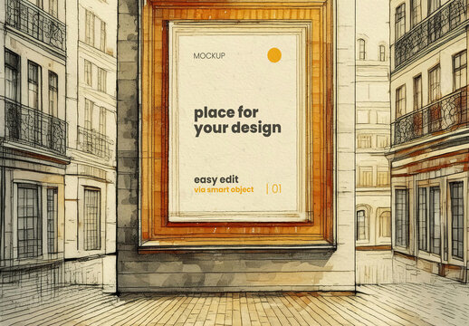 Architecture Sketch Drawing Poster Frame Mockup Generative Ai