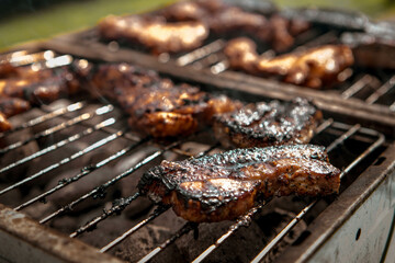 Salt and chilli pork belly grilled on a BBQ