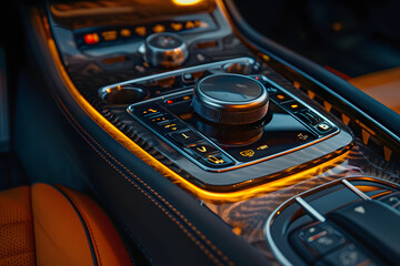 Car interior gearshift close-up