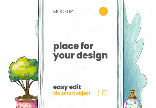 Artistic Frame Poster Mockup inside simple Paint Illustrated 03 Generative Ai