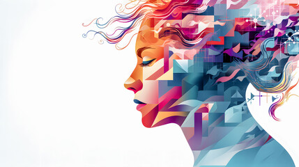 Creative Brainstorming Abstract Representation of a Human Head with Colorful Blocks and Splashes Symbolizing Innovative Thinking and Cognitive Processes Wallpaper Digital Art Poster Brainstorming Map 