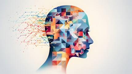 Creative Brainstorming Abstract Representation of a Human Head with Colorful Blocks and Splashes Symbolizing Innovative Thinking and Cognitive Processes Wallpaper Digital Art Poster Brainstorming Map 
