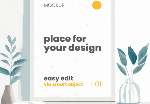 Artistic Frame Poster Mockup inside simple Paint Illustrated Generative Ai