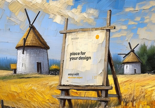 Artistic Frame Poster Mockup Painted Illustrated 03 Generative Ai