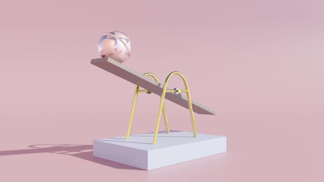 Abstract 3D Ball Rolling on Swing in Continuous Motion: Animation Background, Geometric Design, Dynamic Motion Graphic, Modern Render