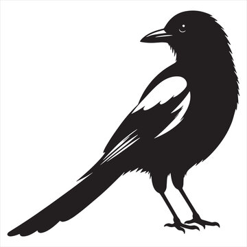 recommend clip art: Magpie bird black & white silhouette Vector on white background