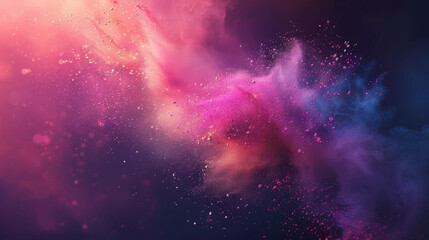 Obraz premium A vibrant, cosmic-like scene with swirling pink, purple, and blue hues, resembling a colorful nebula with scattered sparkling stars against a dark background.