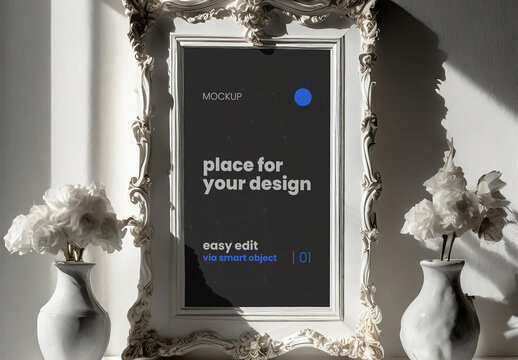 Baroque Style Poster Photo Frame Mockup Generative Ai