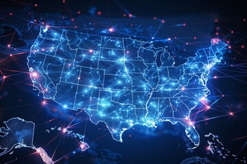 Fototapeta premium Digital map of america network connectivity created with generative ai