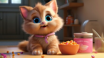 A photo of a 3D character using treats for positive reinforcement