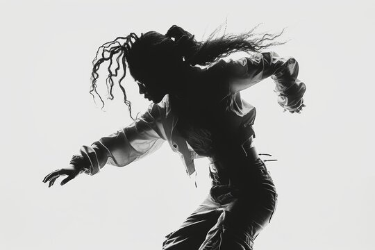 Silhouette of a street dancer in expressive pose with high-key lighting