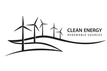 renewable energy icon with wind turbines isolated on white background © Alexkava