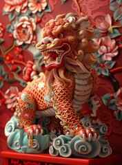 Fototapeta premium Auspicious Chinese Qilin Sculpture: Symbol of Luck and Prosperity