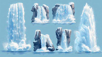set of realistic water waterfall 