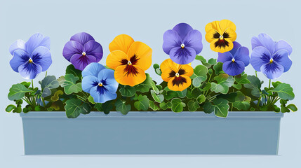 Viola flowers in a pot, illustration 